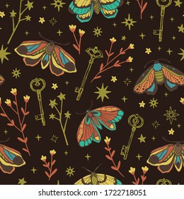 seamless vector pattern. butterfly, flower, star. magic vintage illustration for textiles, office wallpaper