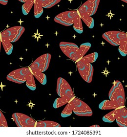 seamless vector pattern. butterfly, flower, star. magic vintage illustration 