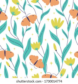 seamless vector pattern. butterfly, flower, star. magic vintage illustration for textiles, office wallpaper