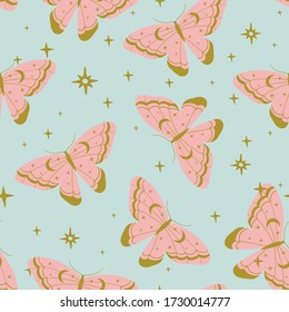 seamless vector pattern. butterfly, flower, star. magic vintage illustration for textiles, office wallpaper