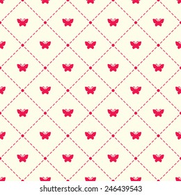 Seamless vector pattern with butterfly or moth and argyle elements. Cute background with decorative insects and geometric design.