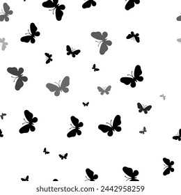 Seamless vector pattern with butterfly symbols, creating a creative monochrome background with rotated elements. Vector illustration on white background