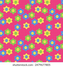 Seamless vector pattern with buttons and stitches in handmade style