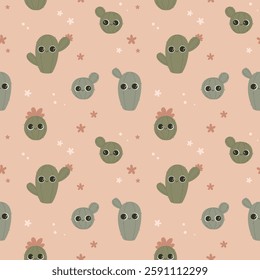 Seamless vector pattern with cacti in cartoon cute style