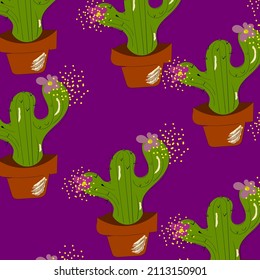 Seamless vector pattern cacti flowers. On a colored background. Hand-drawn abstraction. Packaging design, tissue paper
