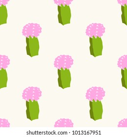 Seamless vector pattern with cactus and flower. Cute succulent cacti background
