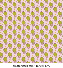 Seamless vector pattern cactus on pink background