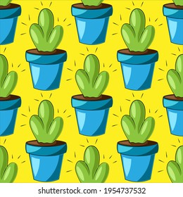 Seamless vector pattern with Cactus in Pot