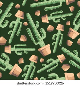 Seamless vector pattern with cactus and stone as the main idea