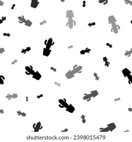 Seamless vector pattern with cactus symbols, creating a creative monochrome background with rotated elements. Vector illustration on white background