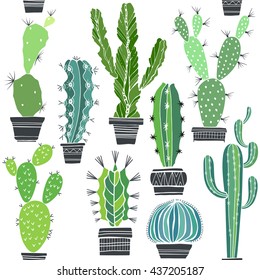 Seamless vector pattern with cactuses.