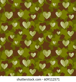 Seamless vector pattern with camouflage hearts. 