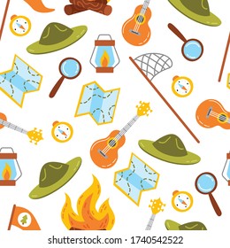 Seamless vector pattern with camping gear