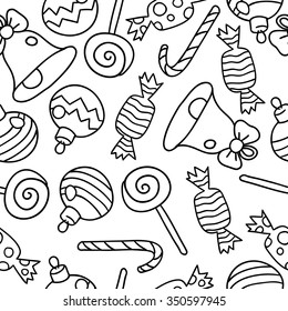 Seamless vector pattern with candies, Christmas lollipops, sweets, Christmas canes.
