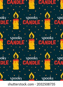 seamless vector pattern with candles and text, stylish magic illustration on black background, flat design