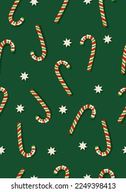 Seamless vector pattern with candy canes and stars on a pink background. Cute holiday vertical design. Perfect for textile, fabric, prints or wrapping paper.