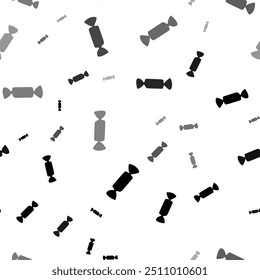 Seamless vector pattern with candy symbols, creating a creative monochrome background with rotated elements. Vector illustration on white background