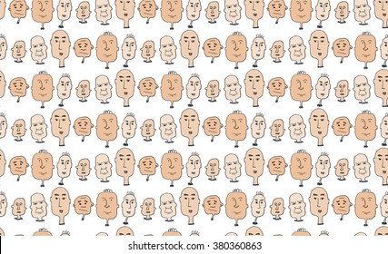 a seamless vector pattern with caricature simple hand drawn human faces colored in skin tones
