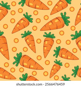 Seamless vector pattern of carrots and carrot pieces. Creative texture for fabric, textile