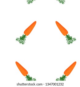 Seamless vector pattern with carrots and green tops, located in different directions. Dynamic pattern for fabric design, print, clothing.