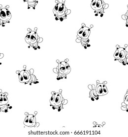 Seamless vector pattern with cartoon bees, funny bees 
