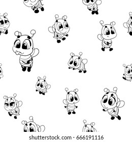 Seamless vector pattern with cartoon bees, funny bees 