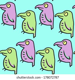 seamless vector pattern with cartoon birds, hand drawn illustration
