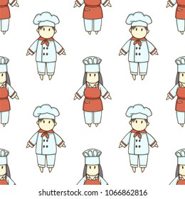 Seamless vector pattern with cartoon chefs.