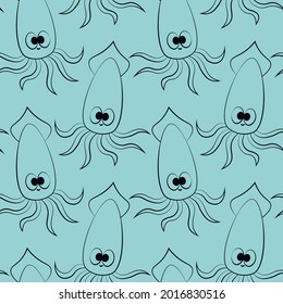 Seamless vector pattern with cartoon cute squid