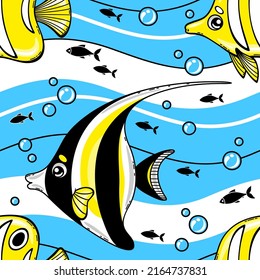 Seamless vector pattern with cartoon fishs.