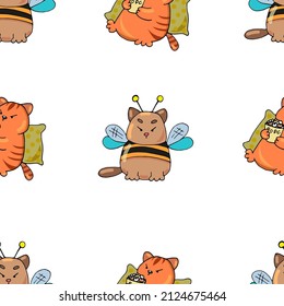 seamless vector pattern with cartoon funny cats