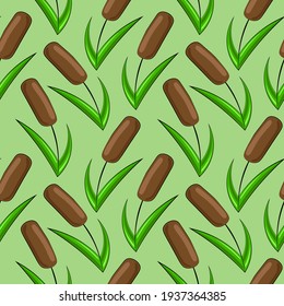 Seamless vector pattern with cartoon green reed