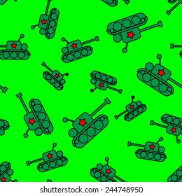 Seamless vector pattern, a cartoon military tank,
