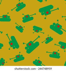 Seamless vector pattern, a cartoon military tank,