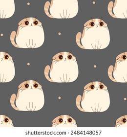 Seamless vector pattern in cartoon style. Cute lop-eared kitten of British breed. 
