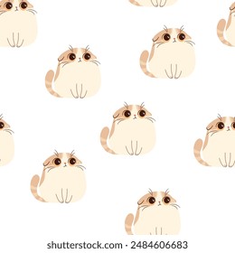 Seamless vector pattern in cartoon style. Cute lop-eared kitten of British breed. 