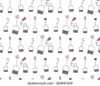 Seamless Vector Pattern With Cartoon Tea Bags In Pale Colors