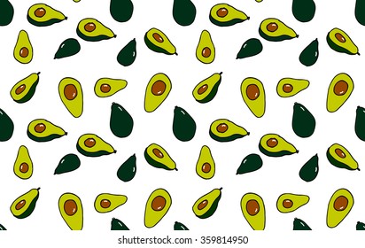 seamless vector pattern with cartoon whole and sliced avocado
