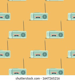seamless vector pattern with cassette radio in retro style