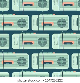 nahtlose Vektorillustration mit Kassettenradio im Retro-Stil