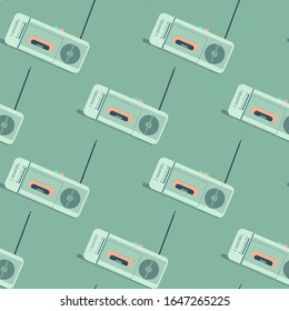 seamless vector pattern with cassette radio in retro style
