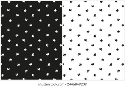 Seamless Vector Pattern With Cat or Dog Paws ideal for Fabric, Textile. Kittens Paws Isolated on a White and Black Background. RGB. Endless Print with Traces of Cat Paws. For Cats and Dogs Lovers.