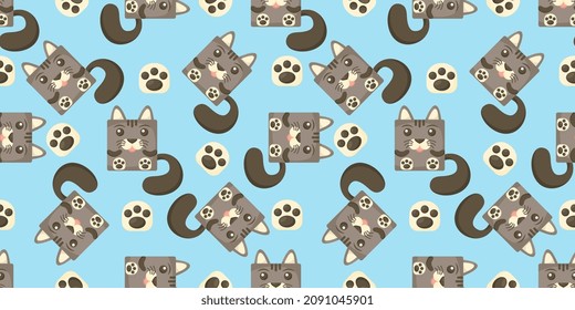 Seamless vector pattern of cat. Square kittens on background