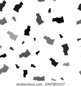 Seamless vector pattern with cat symbols, creating a creative monochrome background with rotated elements. Vector illustration on white background