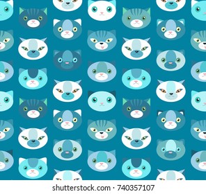 Seamless vector pattern with cats on turquoise background