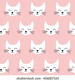 Seamless vector pattern with cats. Smiling cute cats background. 