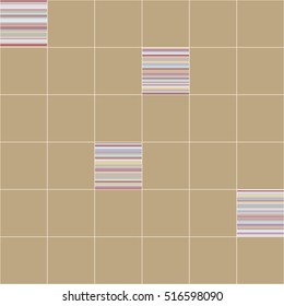 Seamless vector pattern. Ceramic tiles. Squares with colored stripes. Background for bathroom or kitchen.