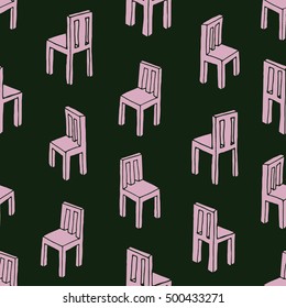 Seamless vector pattern with chairs. Hand drawn cute illustration.
