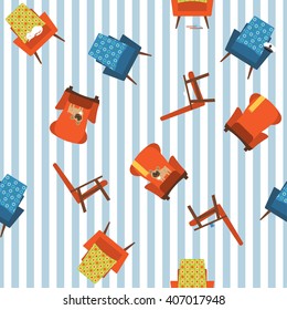 Seamless vector pattern chairs.Simple seamless pattern of different chairs and animals.