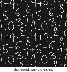 Seamless vector pattern - chalk board with numbers and mathematical signs, blackboard background
